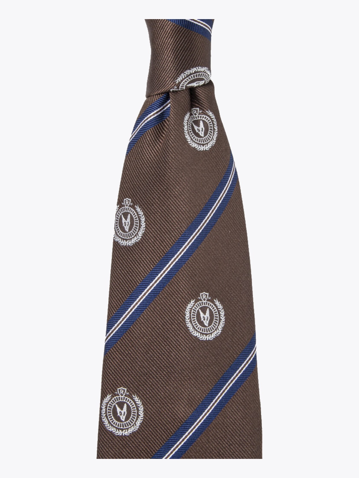 Rebeloup Reppstripe Crest Silk Tie Brown
