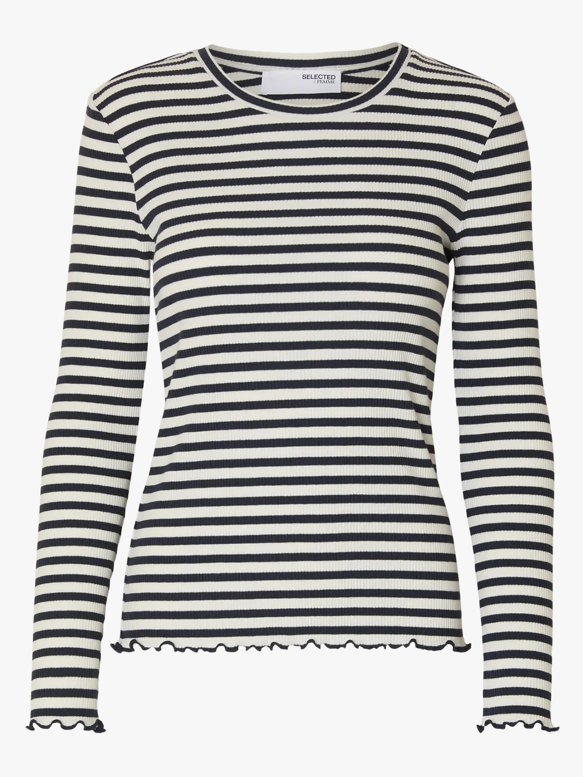 Selected Femme Anna Long Sleeve Crew Neck Tee Stripe Dark Sapphire W SNOW WHITE STRIPES