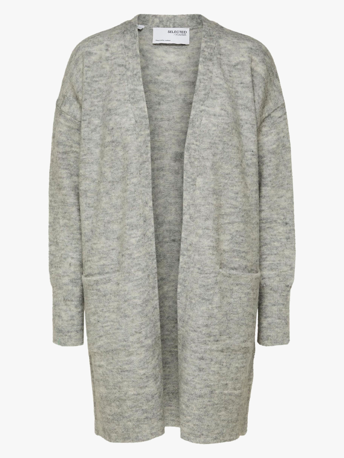 Selected Femme Lulu New Long Sleeve Knit Long Cardigan Light Grey Melange