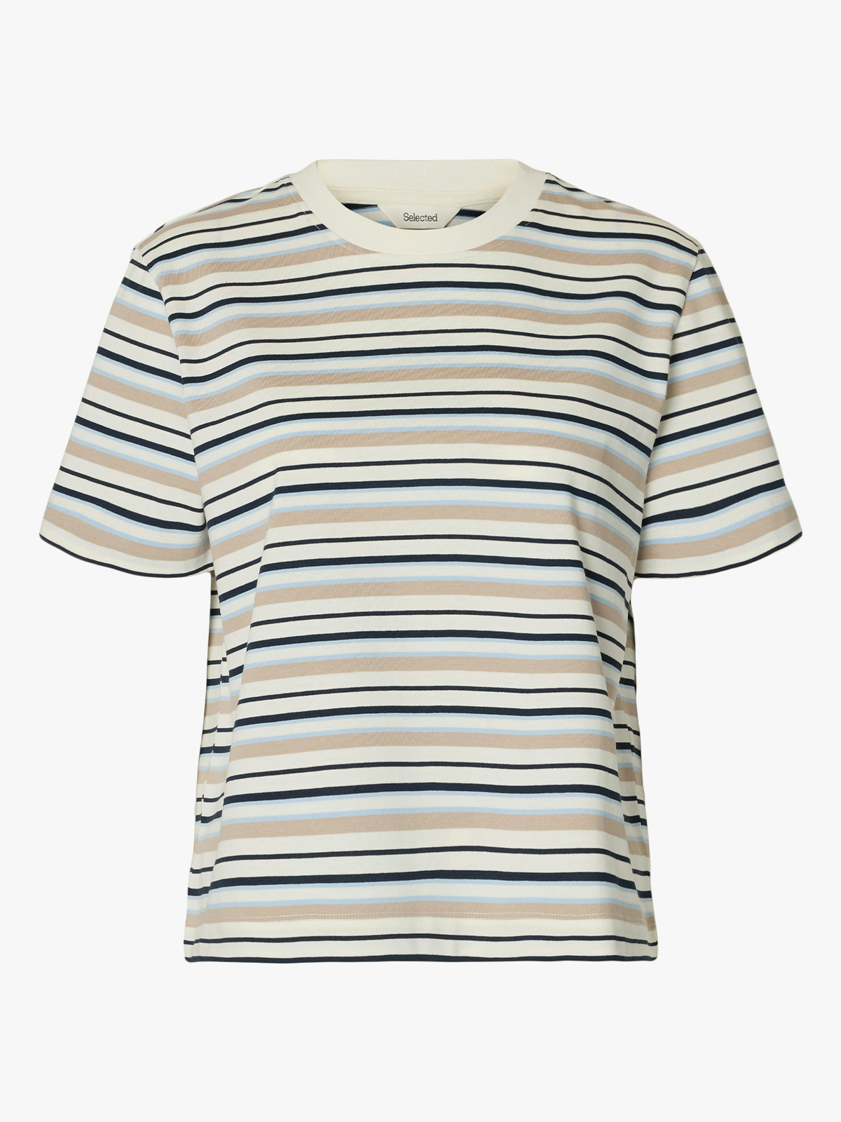 Selected Femme Essential Short Sleeve Striped Boxy Tee Cashmere Blue Multi Stripes