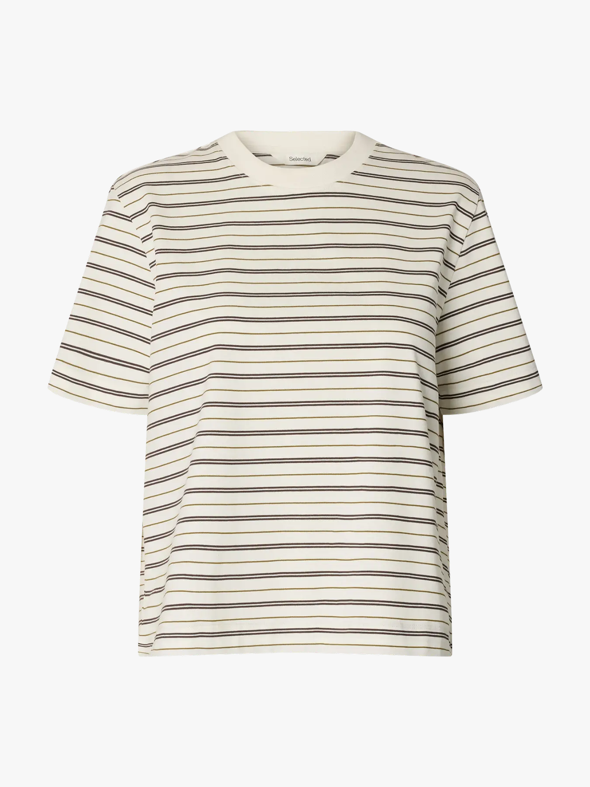 Selected Femme Essential Short Sleeve Striped Boxy Tee Brun