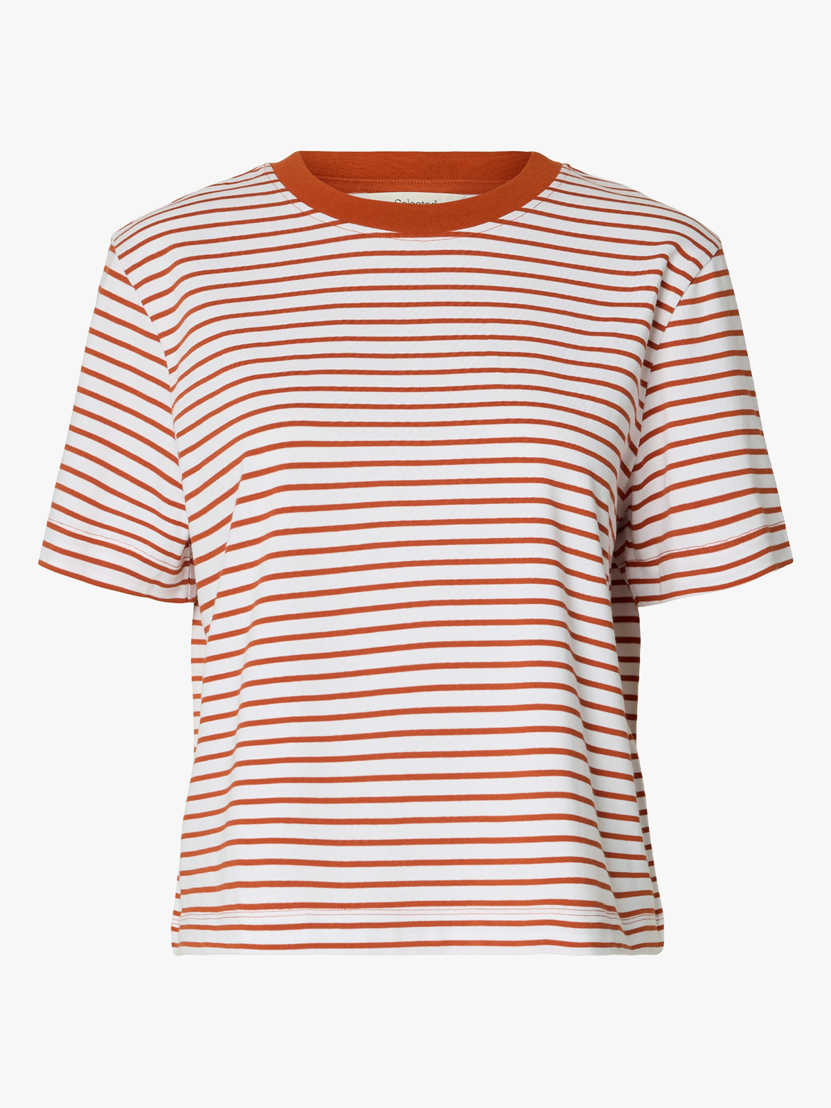 Selected Femme Essential Short Sleeve Striped Boxy Tee Potters Clay BRIGHT WHITE - THIN