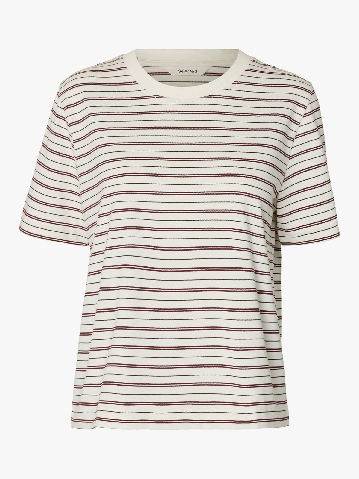 Selected Femme Essential Short Sleeve Striped Boxy Tee Tawny Port