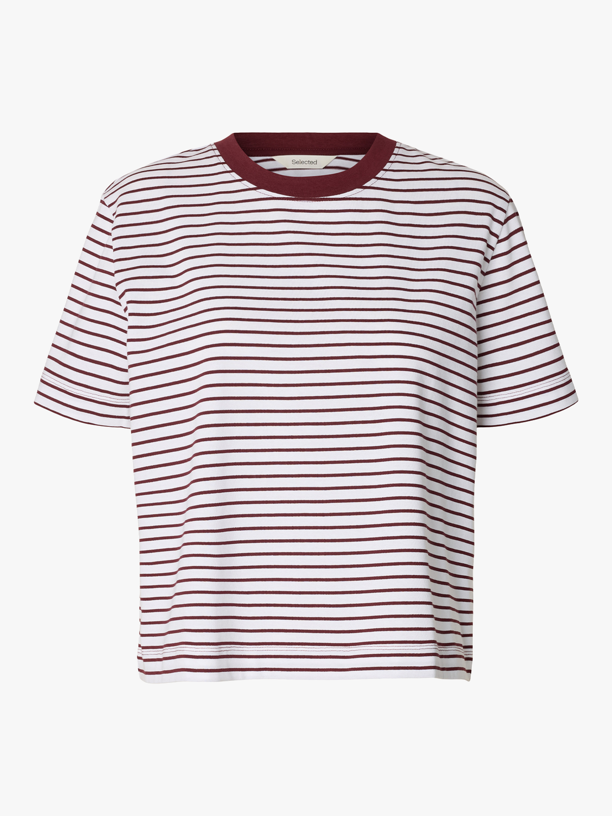 Selected Femme Essential Short Sleeve Striped Boxy Tee Tawny Port