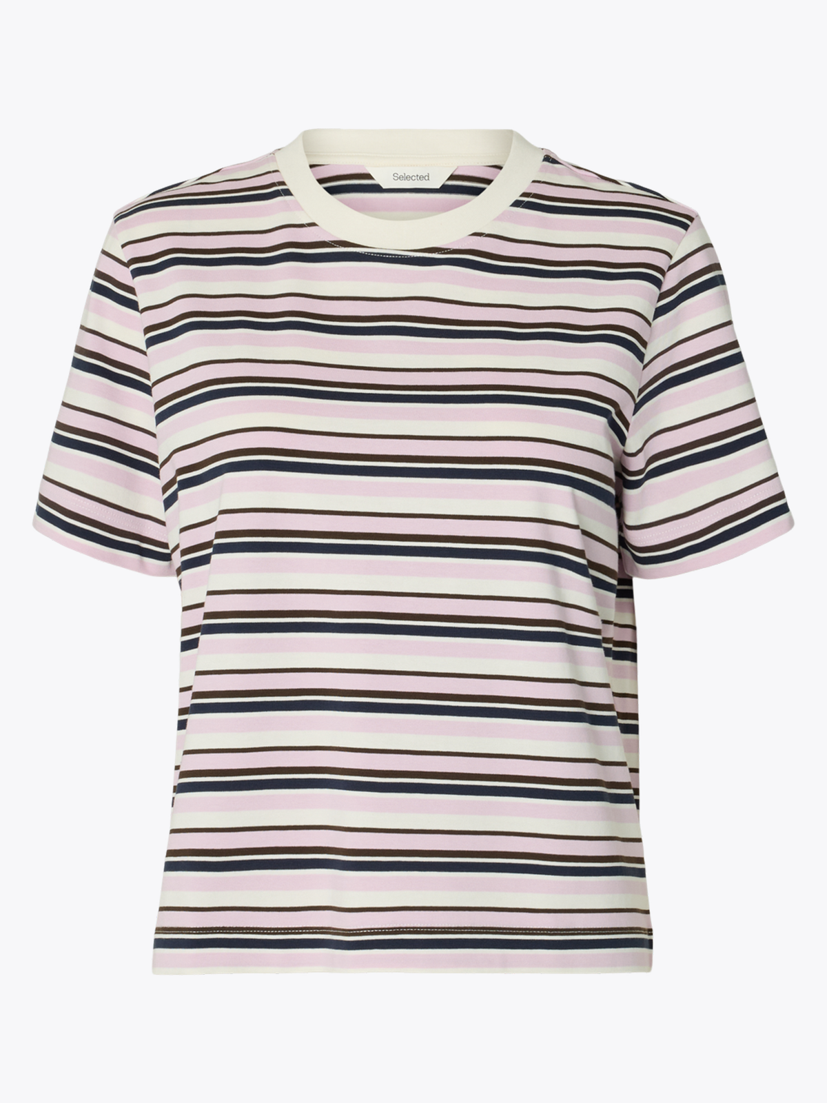 Selected Femme Essential Short Sleeve Striped Boxy Tee Rosa