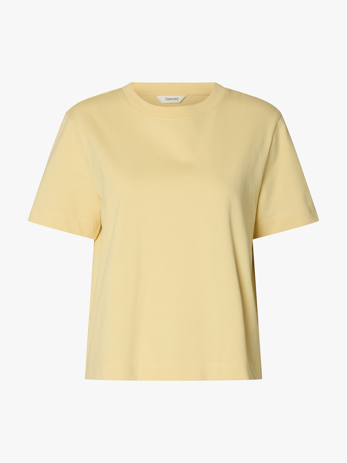 Selected Femme Essential Short Sleeve Boxy Tee Italian Straw