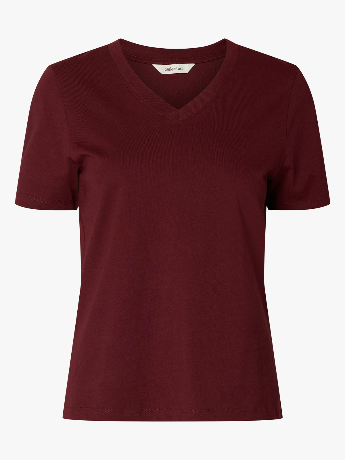 Selected Femme Essential Short Sleeve V-Neck Tee Tawny Port