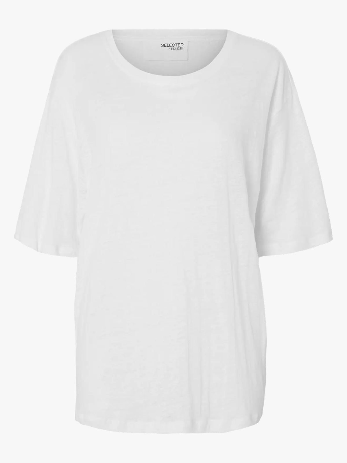 Selected Femme Vilja Linen Short Sleeve Tee Bright White