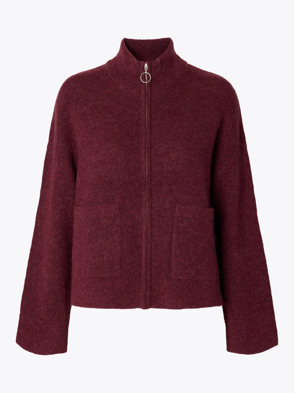 Selected Femme Sia Ras Long Sleeve Knit Zipper Cardigan Tawny Port