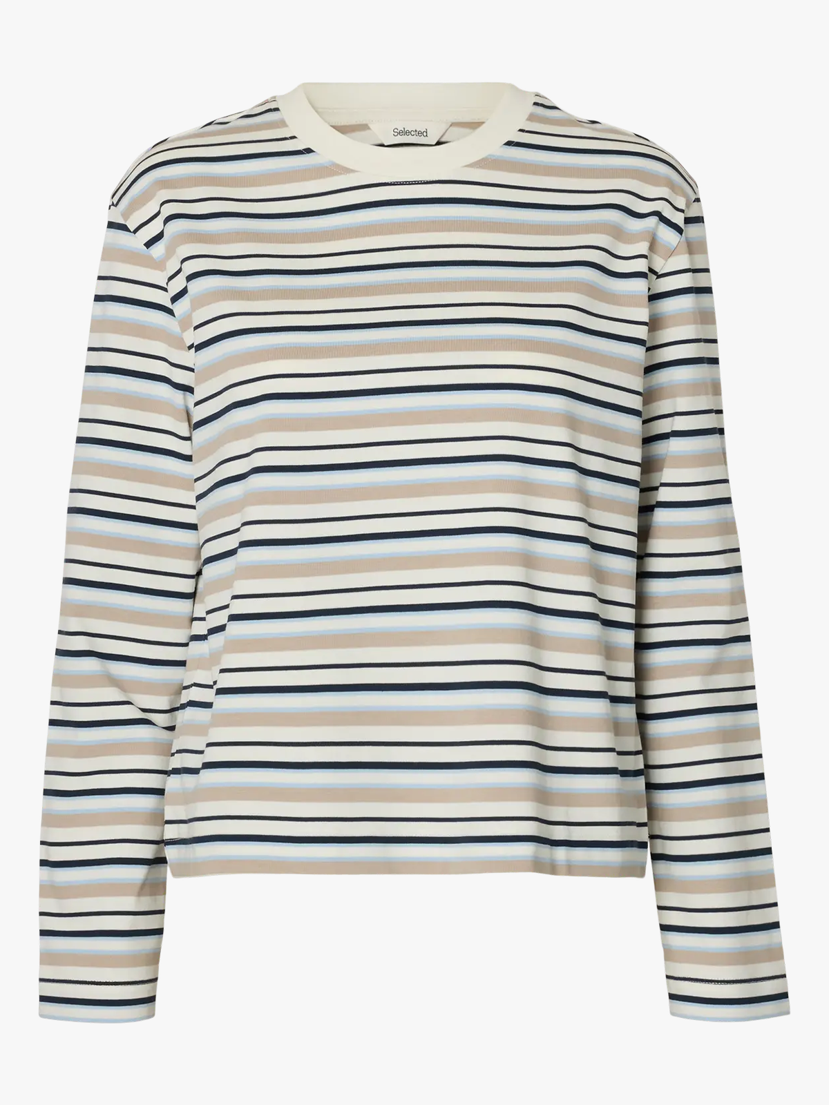Selected Femme Essential Long Sleeve Striped Boxy Tee Cashmere Blue / Multi Stripe