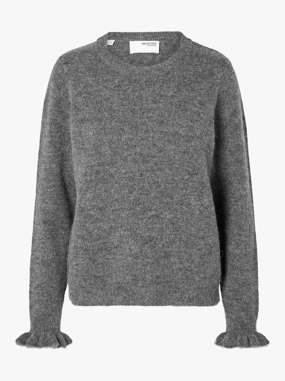 Selected Femme Lulu Long Sleeve Knit Frill Cuff O-Neck Medium Grey Melange