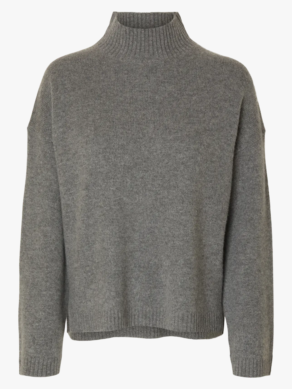 Selected Femme Cille Long Sleeve Knit High Neck Medium Grey Melange