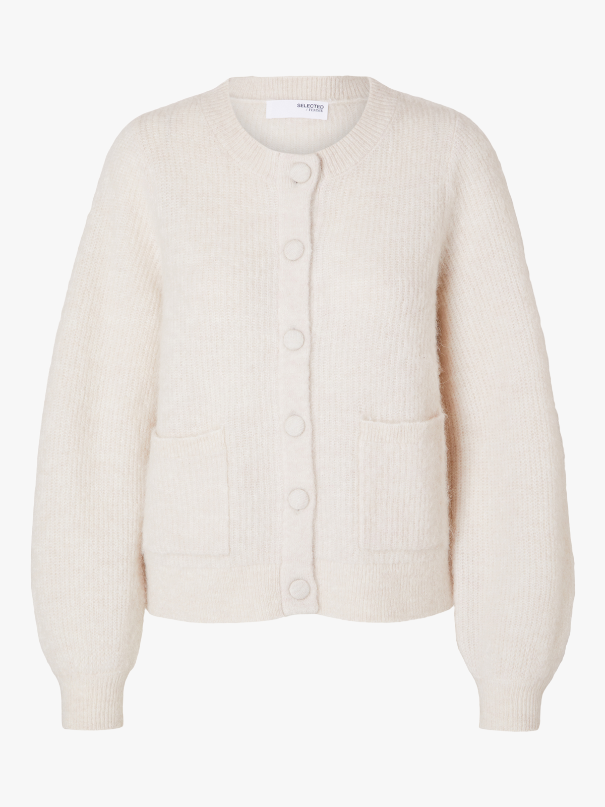 Selected Femme Sia Ras Long Sleeve Knit Pocket Cardigan Birch Melange