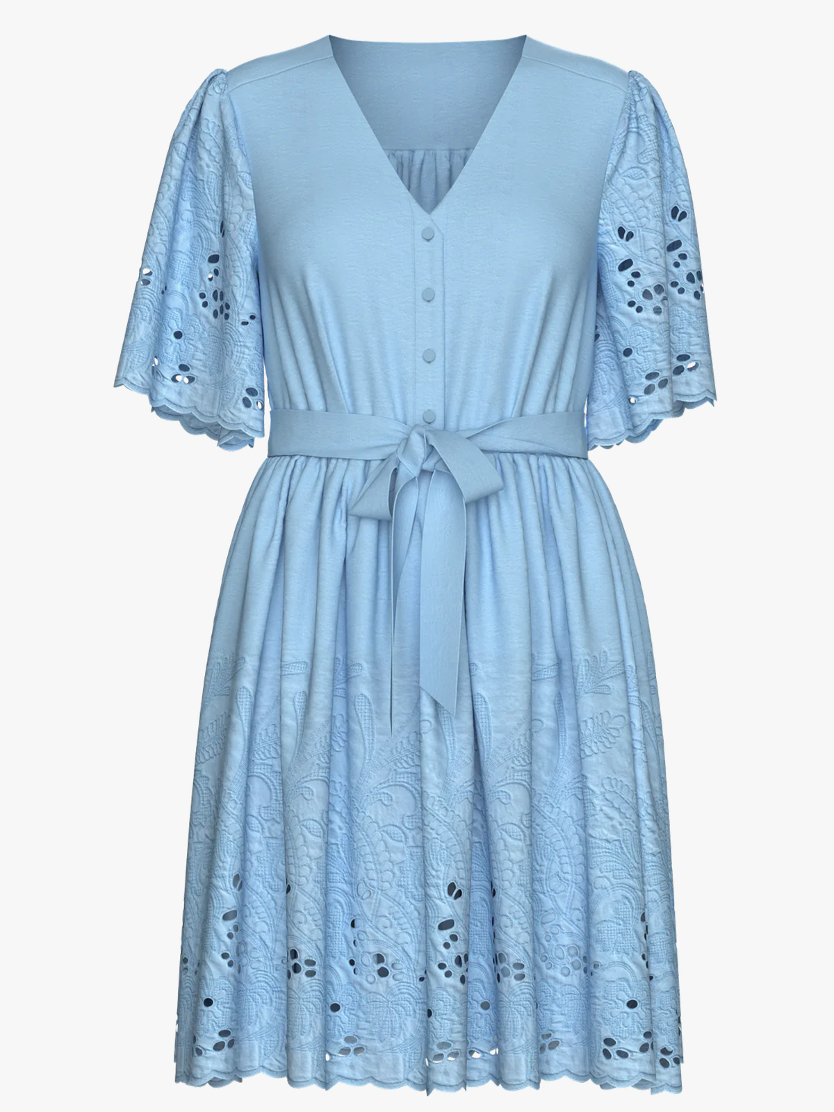 Selected Femme Dahlia Short Sleeve Short Broderi Dress Cashmere Blue