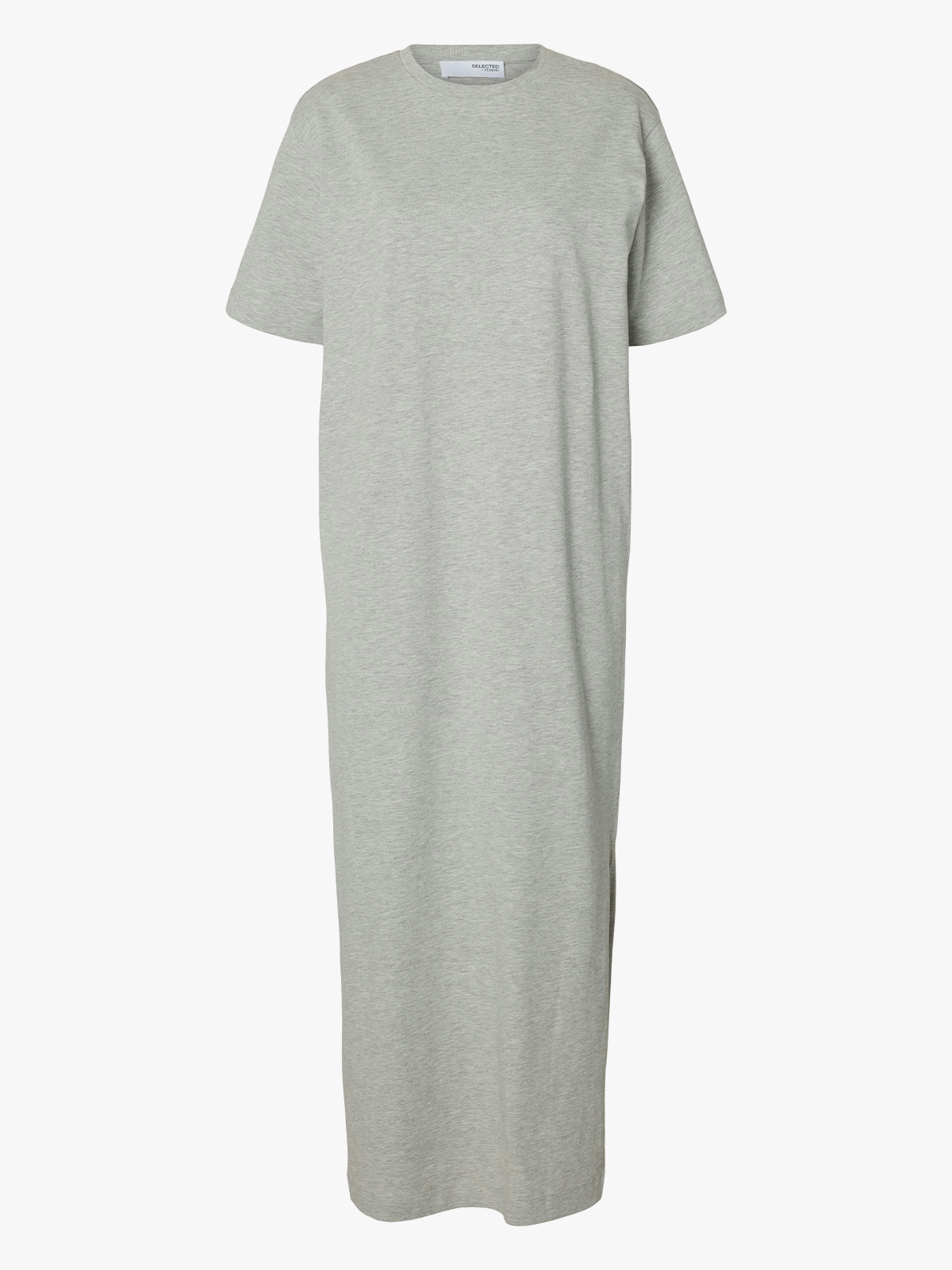 Selected Femme Essential Short Sleeve Pocket Ankle Dress Light Grey Melange