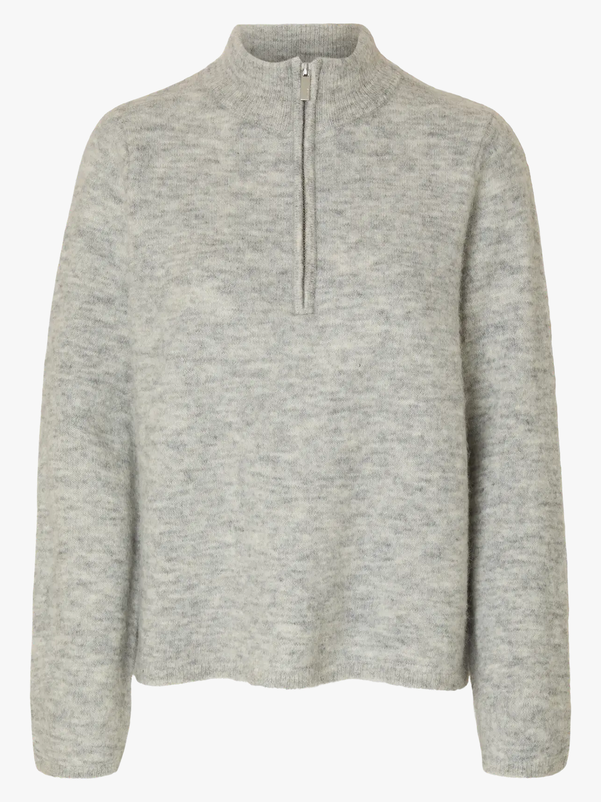 Selected Femme Lulu Long Sleeve Knit Half Zip Light Grey Melange