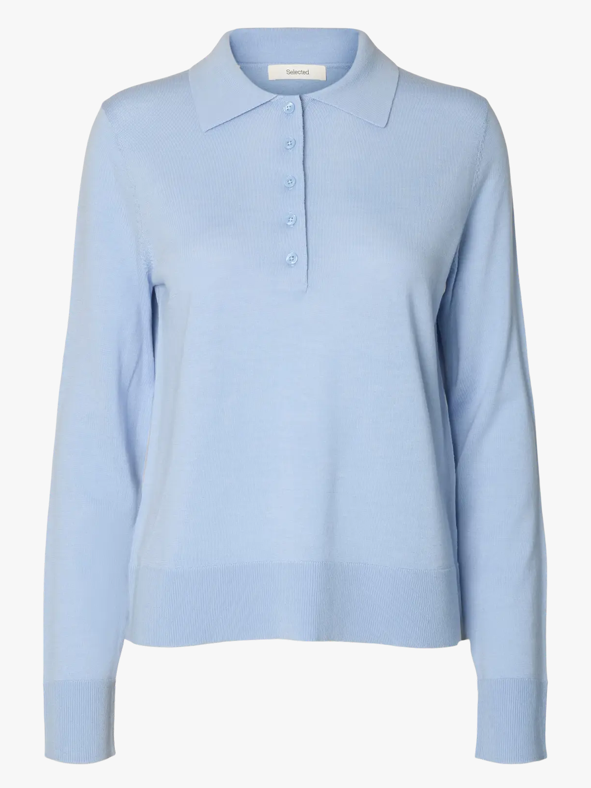 Selected Femme Thea Long Sleeve Knit Merino Collar Neck Cashmere Blue