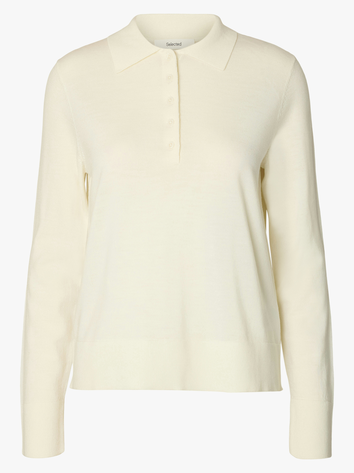 Selected Femme Thea Long Sleeve Knit Merino Collar Neck Egret