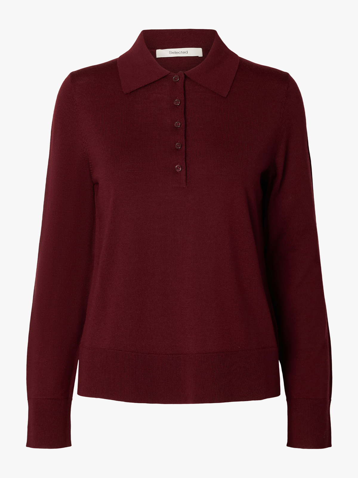 Selected Femme Thea Long Sleeve Knit Merino Collar Neck Tawny Port