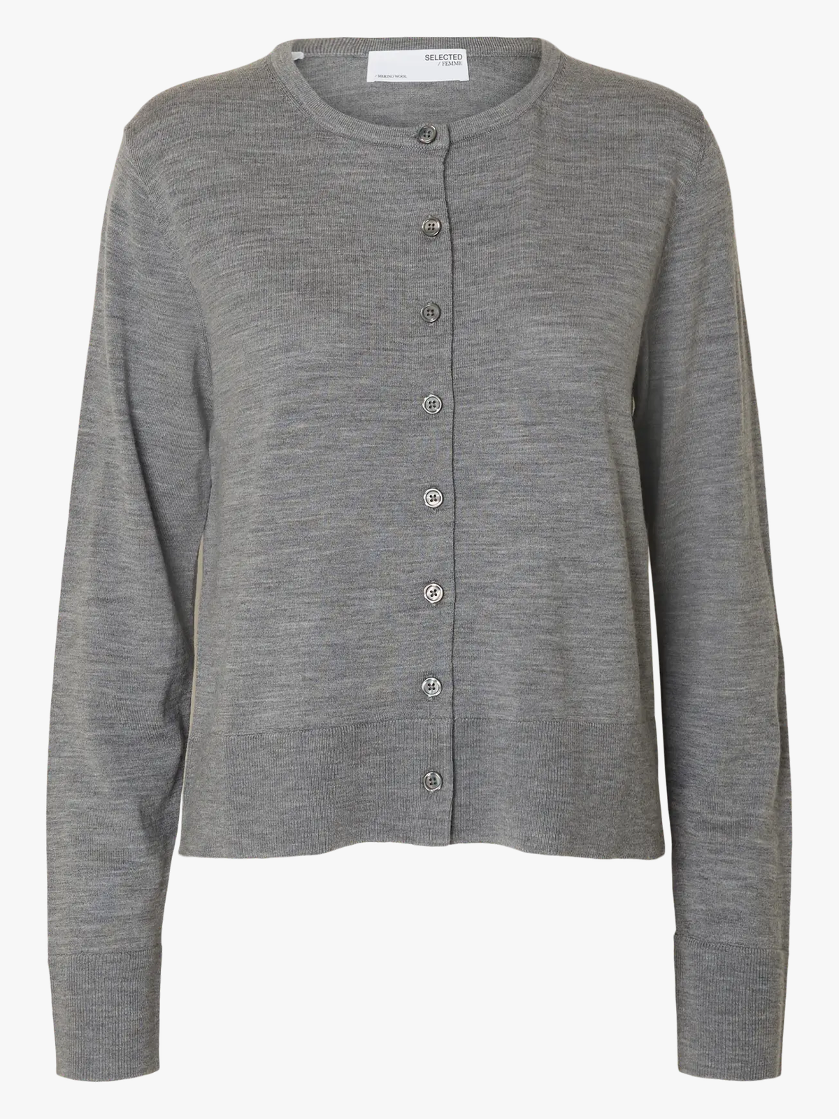 Selected Femme Thea Knit Merino Cardigan Medium Grey Melange