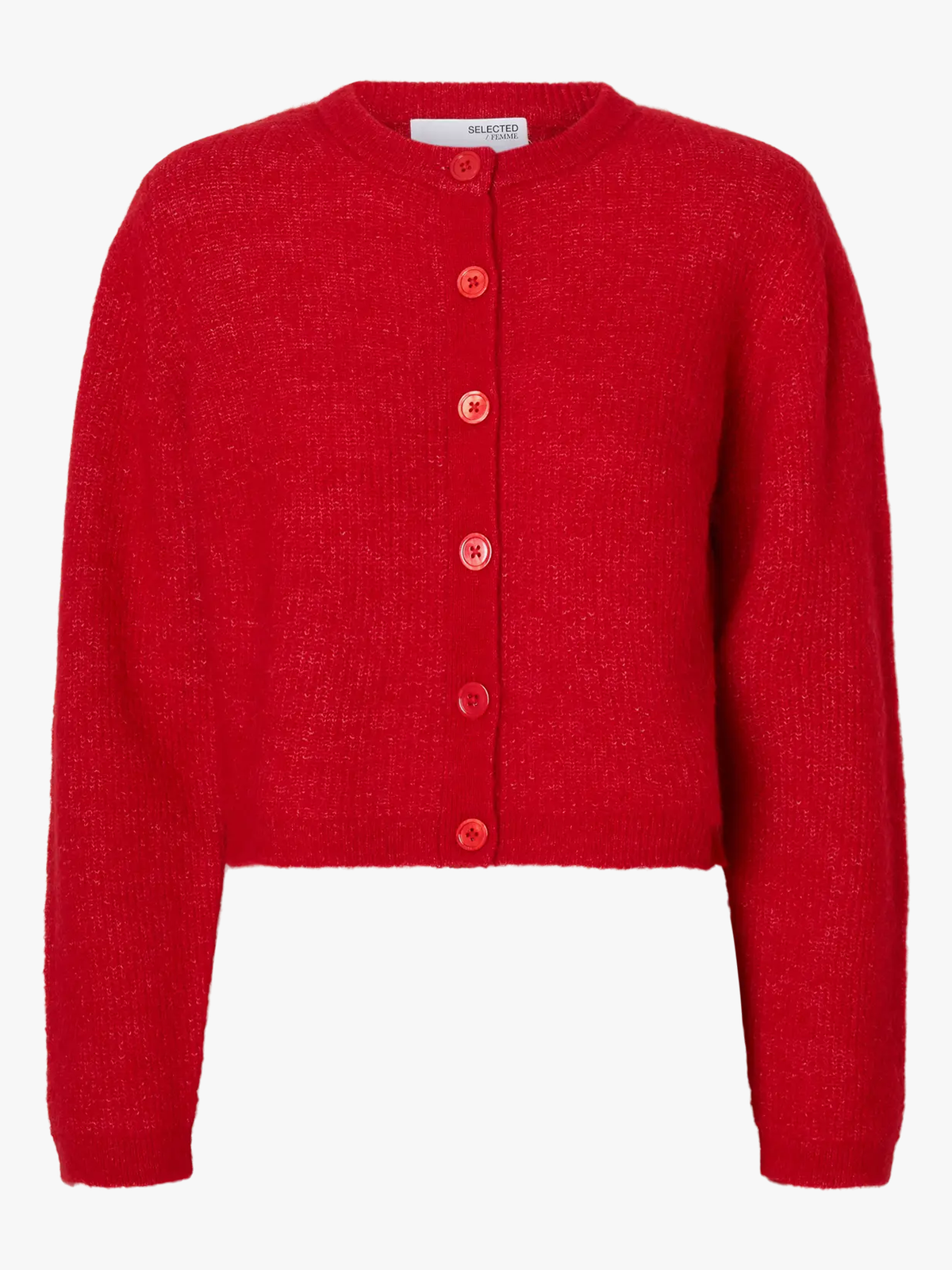 Selected Femme Sia Ras Long Sleeve Knit Cropped Cardigan Equestrian Red