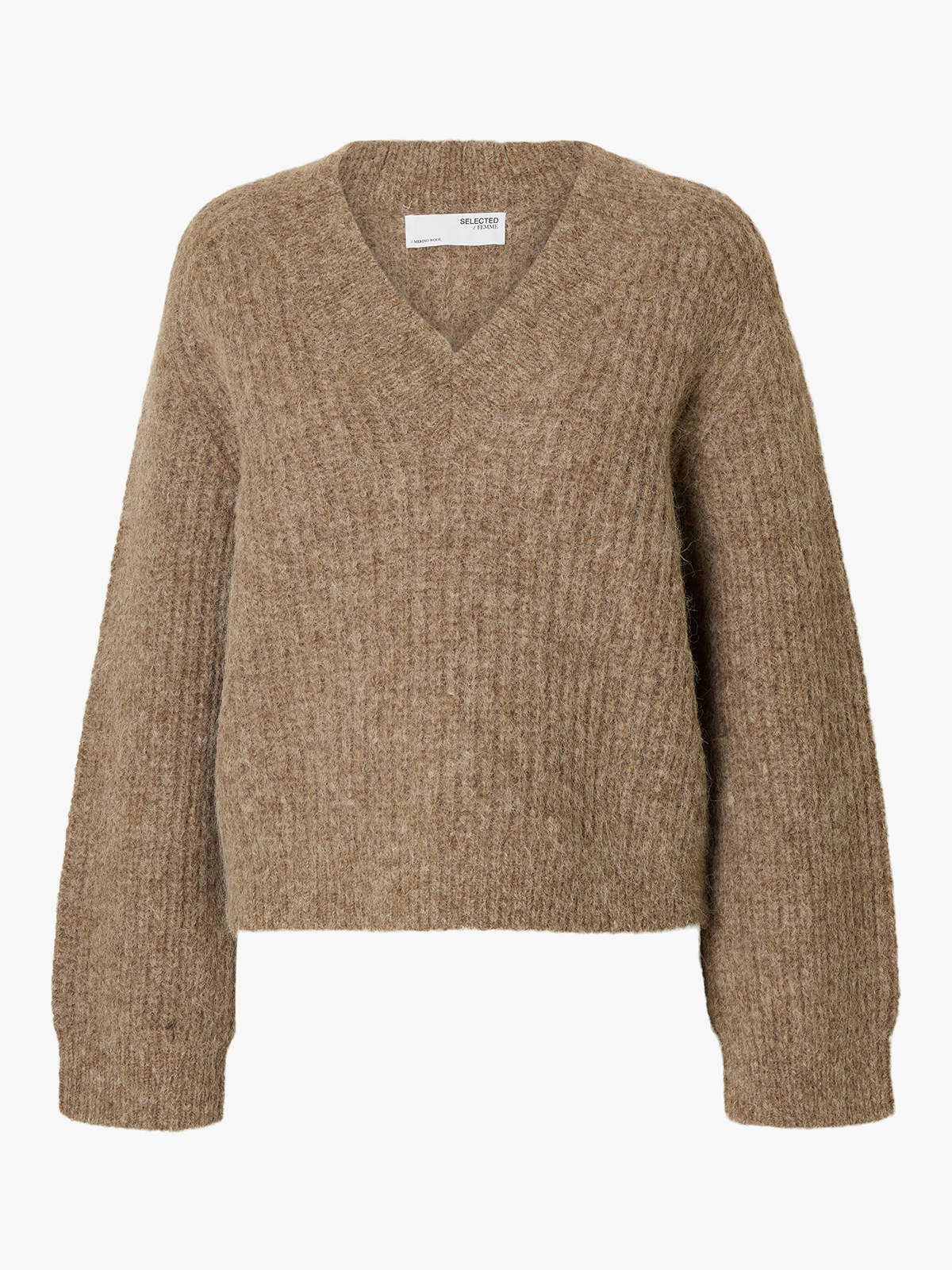 Selected Femme Anjuli Long Sleeve Knit V-Neck Delicioso Melange