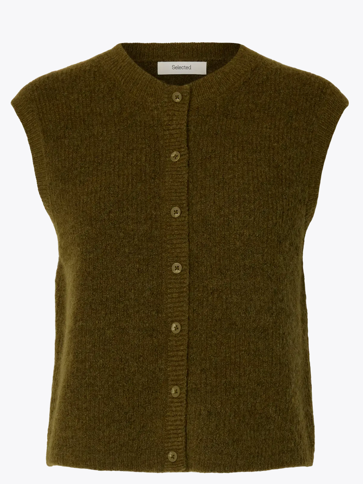Selected Femme Lulu Button O-Neck Vest Fir Green