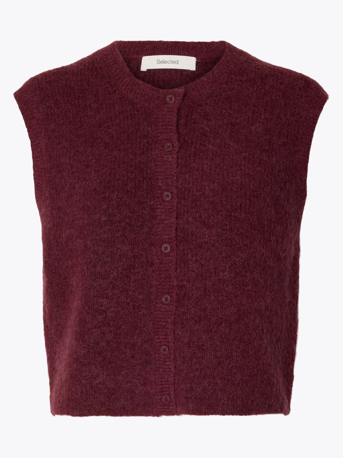 Selected Femme Lulu Button O-Neck Vest Tawny Port