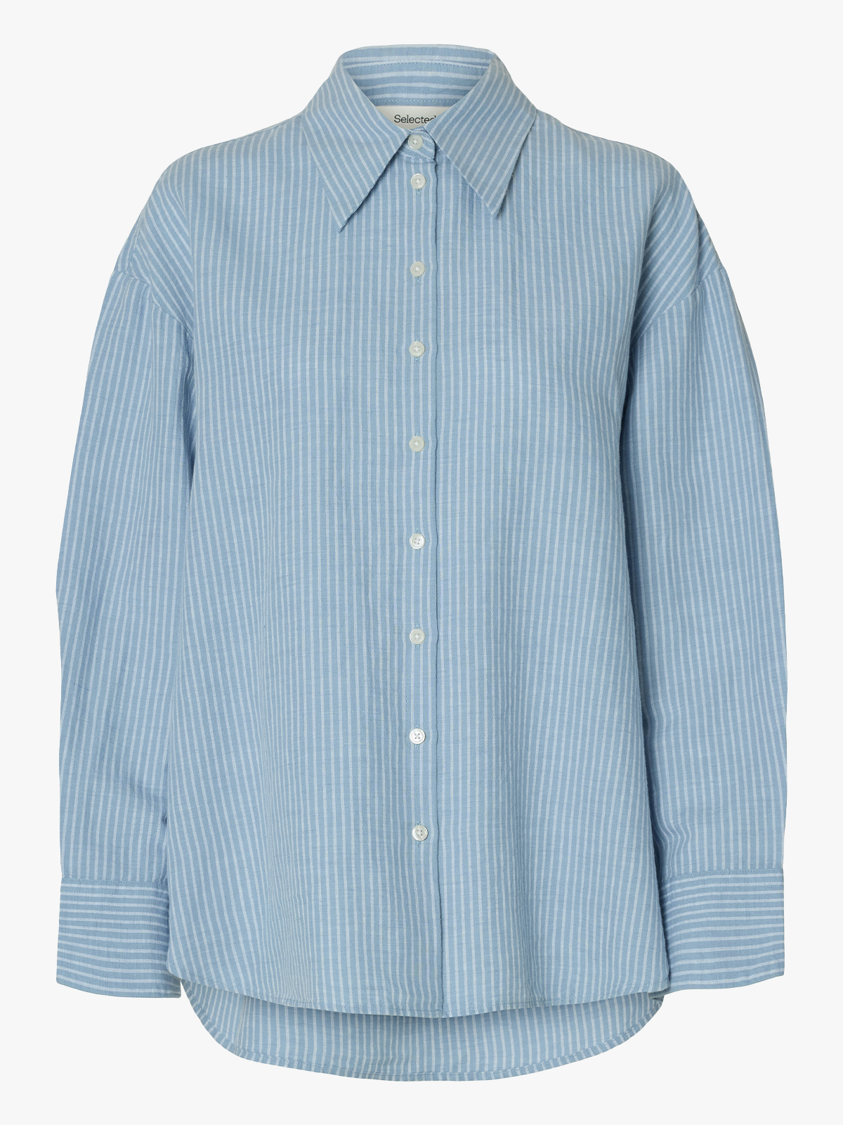 Selected Femme Cleo Oversize Linen Blend Shirt Dusty Blue / Bright White