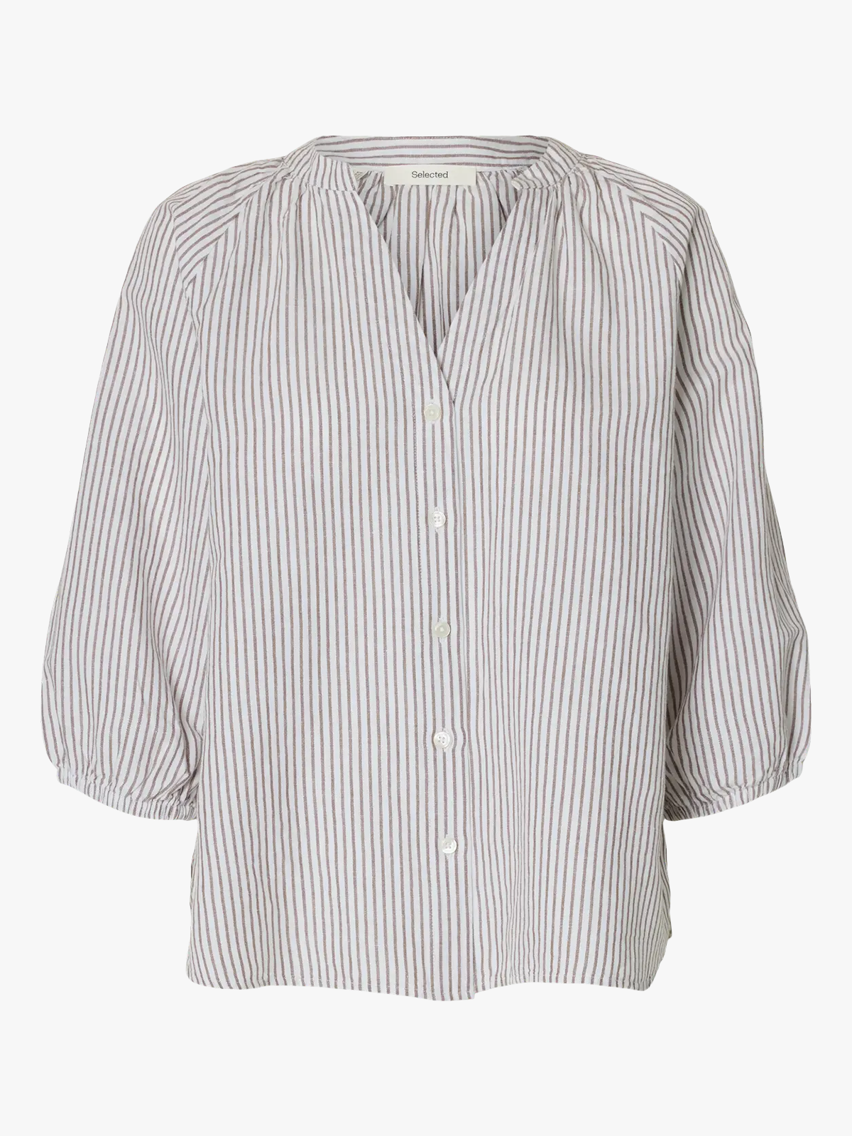 Selected Femme Cleo-Alberta Linen Blend Shirt Bright White / Chocolate Chip