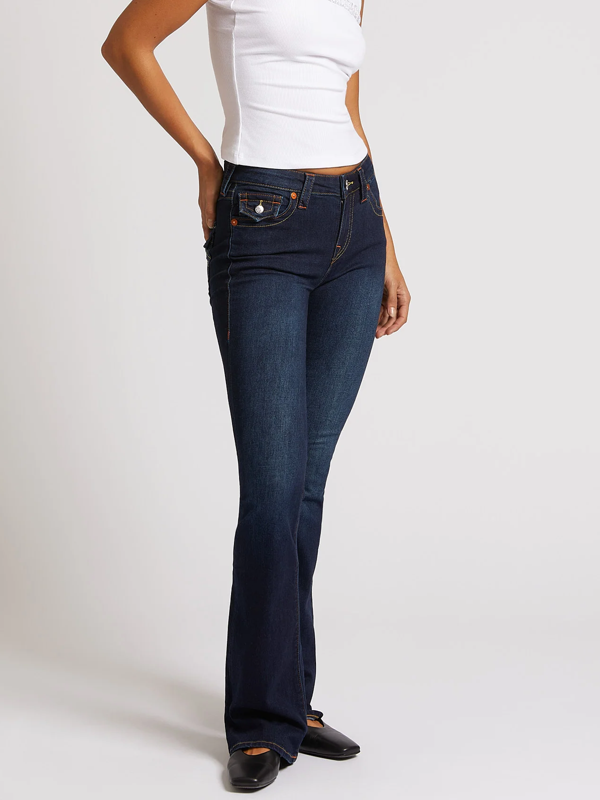 True Religion Becca Mid Rise Boot Cut Flap Muddy Waters