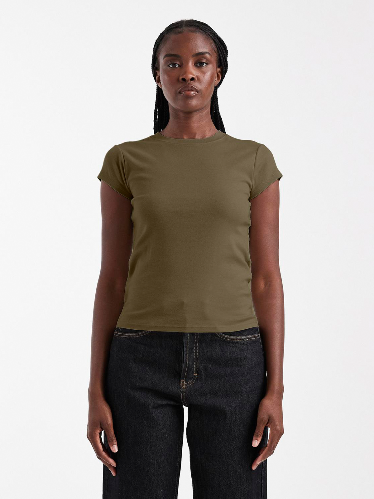 Topshop Everyday Short Sleeve Top Khaki