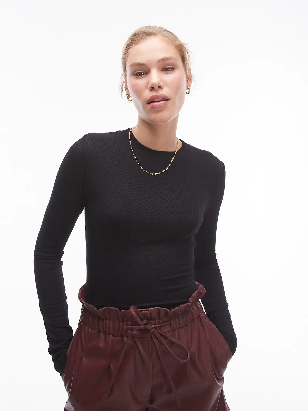 Topshop Premium Long Sleeve Top Black