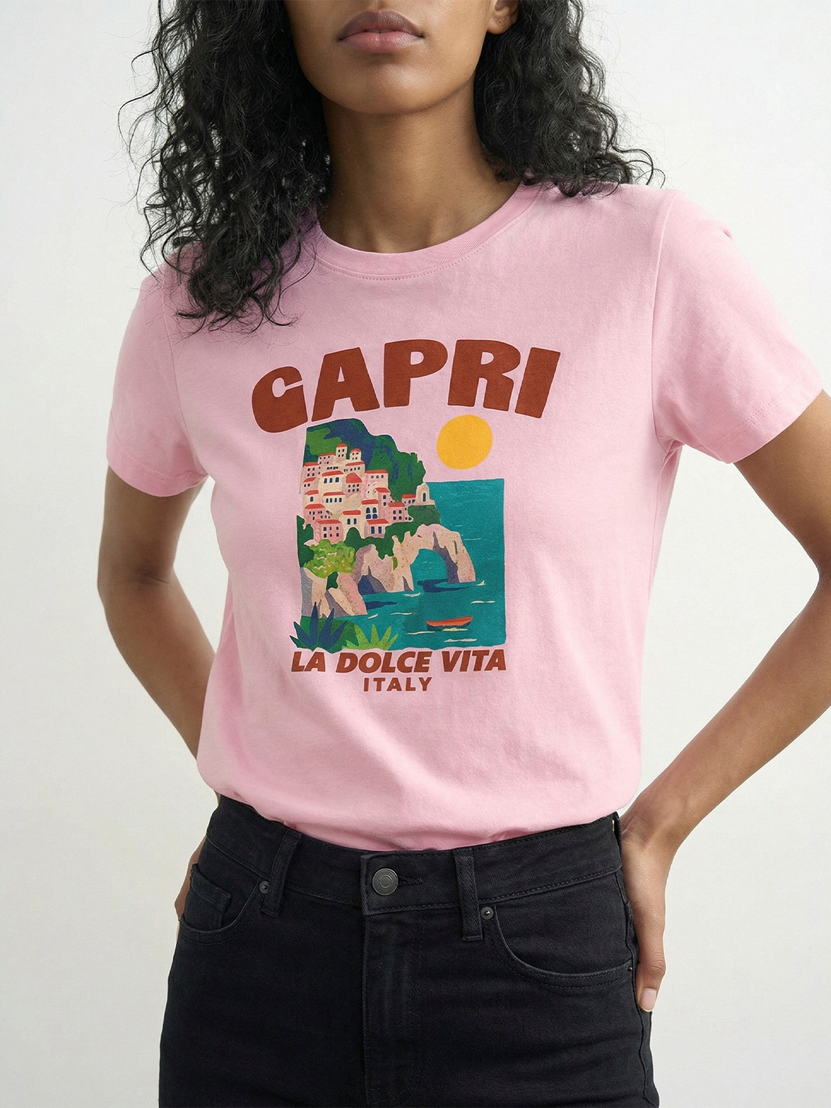 Topshop Kia Everyday Print Short Sleeve Top Parfait Pink