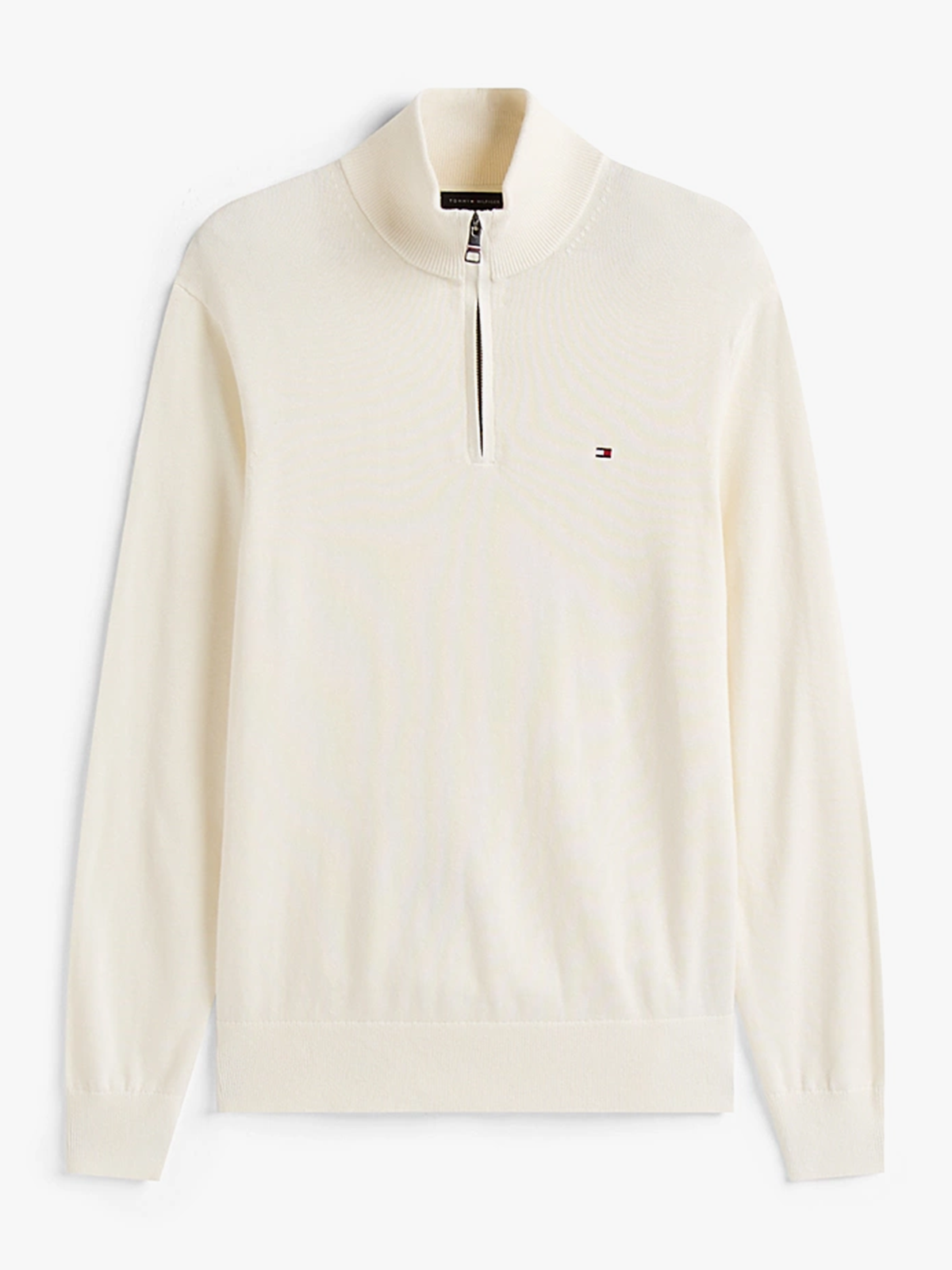 Tommy Hilfiger Pima Organic Cotton Cashmere Half-Zip Mock Ivory Petal