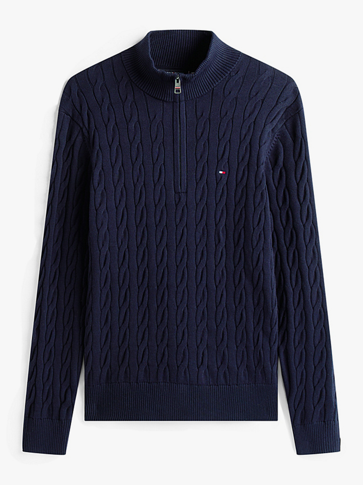 Tommy Hilfiger Classic Cotton Cable Zip Mock Navy Blue
