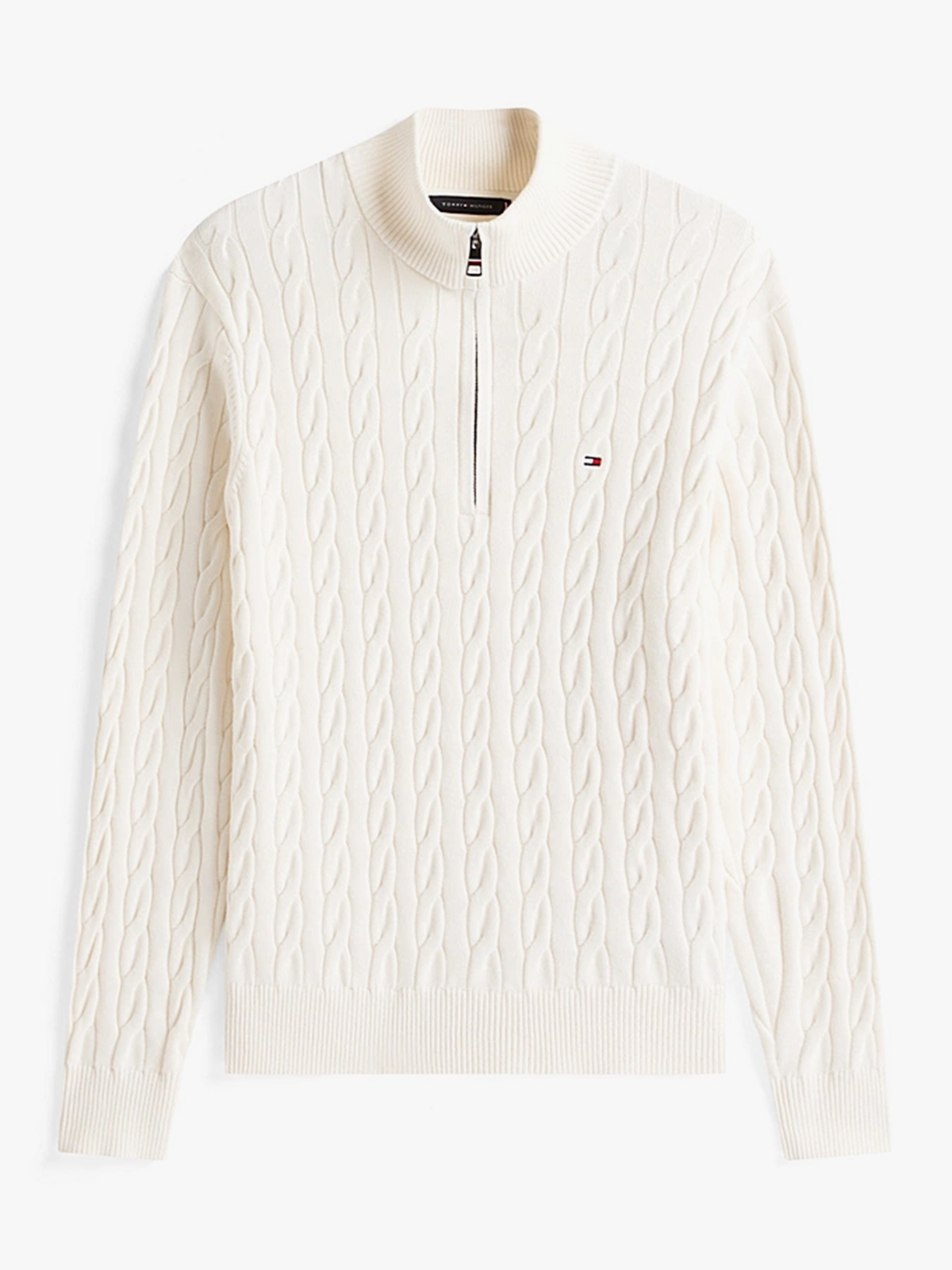 Tommy Hilfiger Classic Cotton Cable Zip Mock Ivory Petal