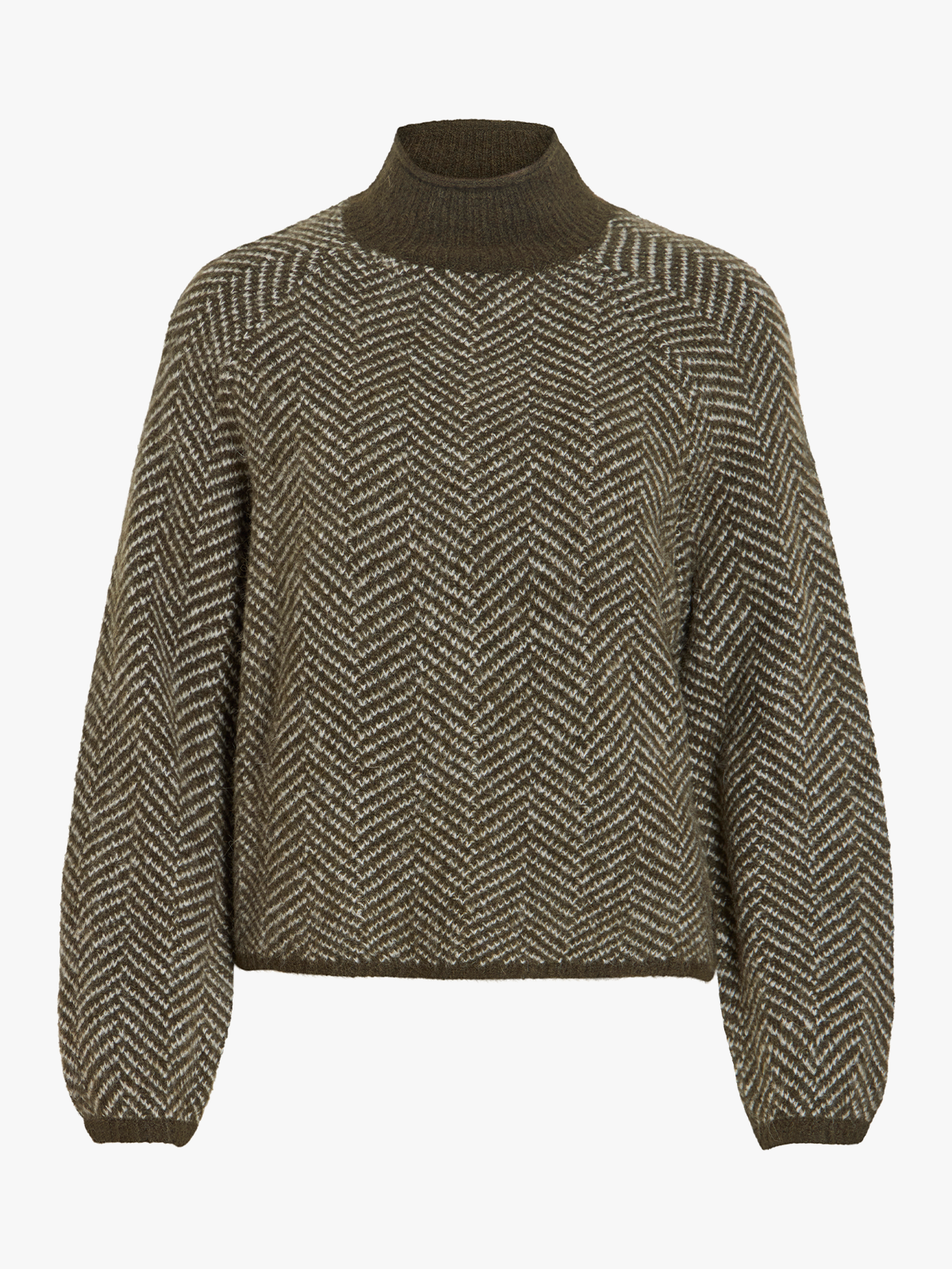 Vila Lory High Neck Long Sleeve Knit Top Forest Night / Eggnog Melange