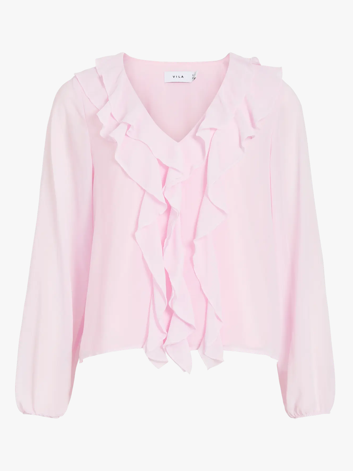 Vila Ane Long Sleeve V-Neck Frill Top Cherry Blossom