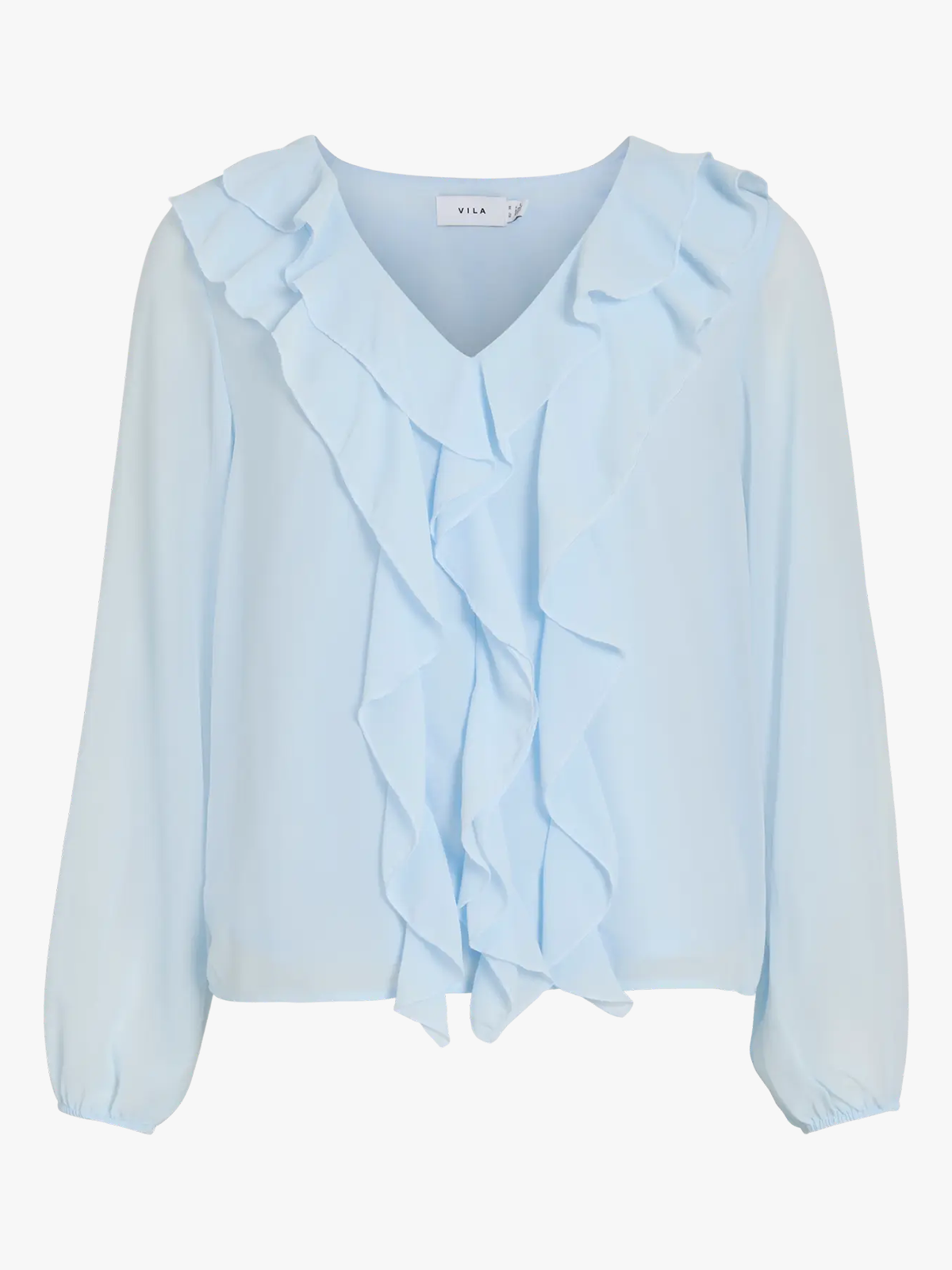 Vila Ane Long Sleeve V-Neck Frill Top Nantucket Breeze
