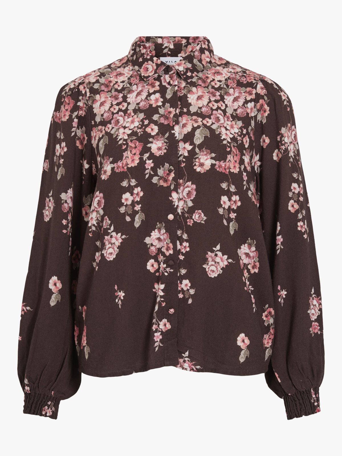 Vila Elma Bai Long Sleeve Shirt Coffee Bean Flowers