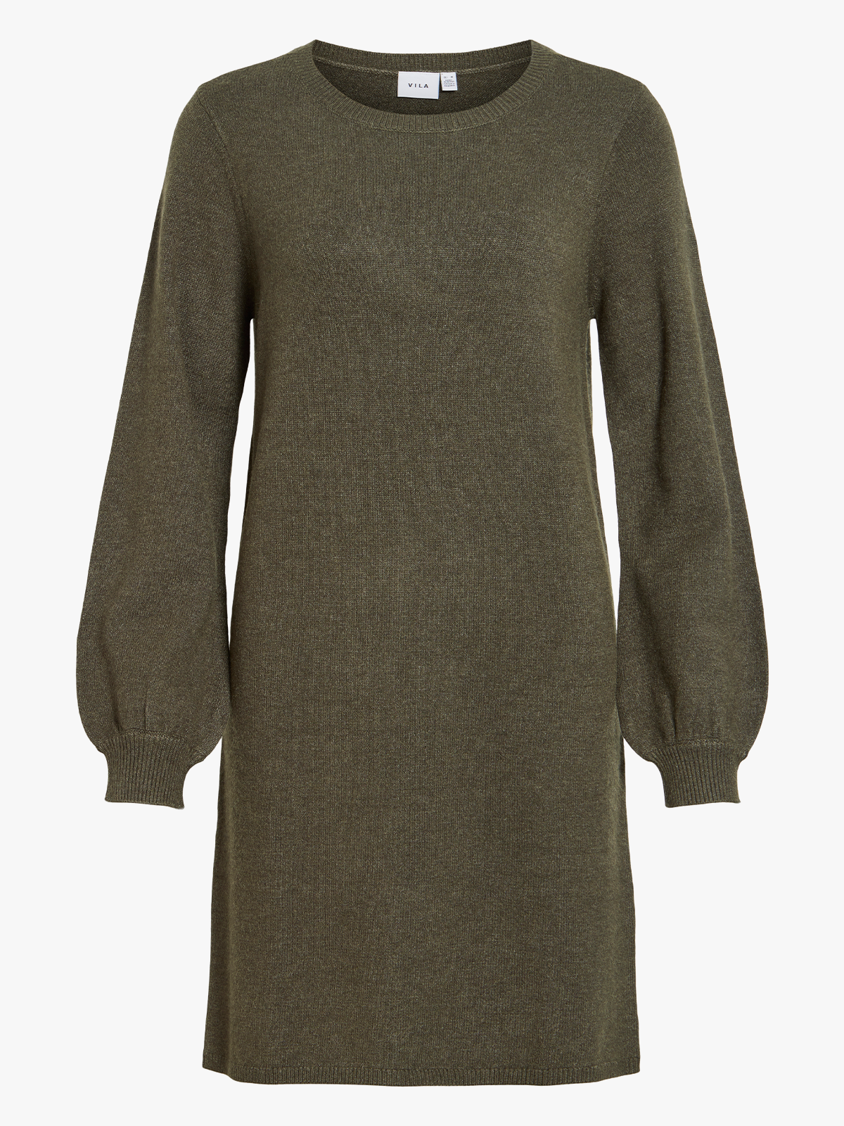 Vila Ril Volume Sleeve Knit Dress Forest Night Dark Melange