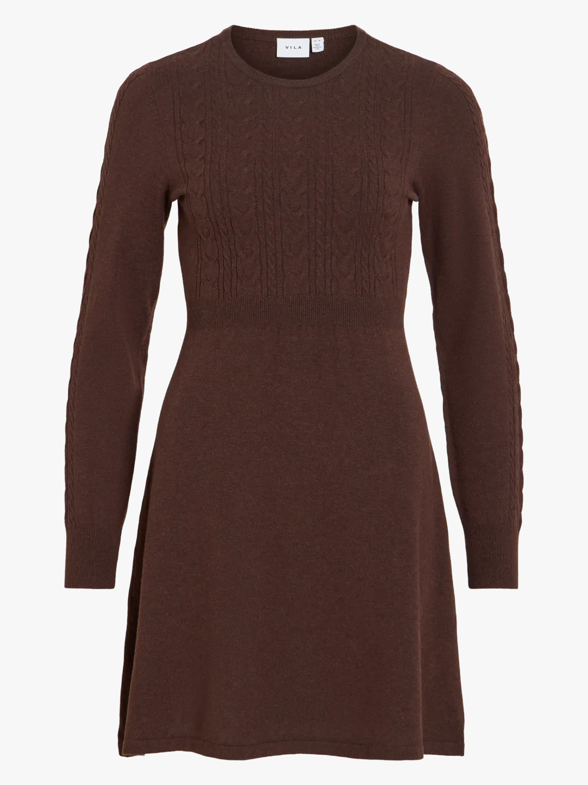 Vila Kerry O-Neck Long Sleeve Cable Knit Dress Coffee Bean