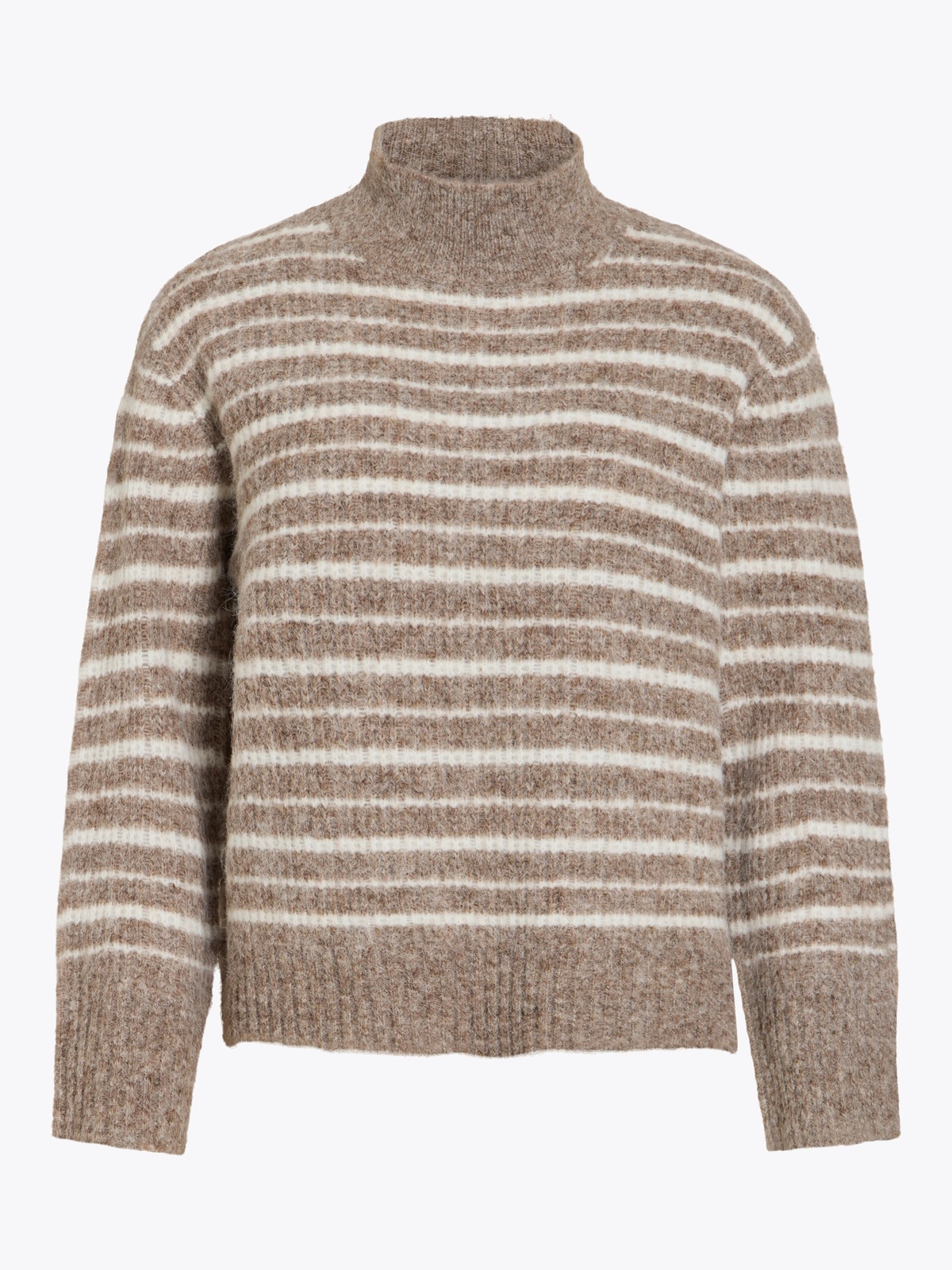 Vila Meja Highneck Long Sleeve Stripe Knit Top Natural Melange BIRCH