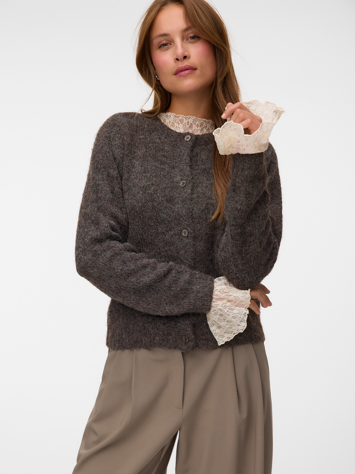 Vero Moda Novah Long Sleeve O-Neck Button Cardigan Chocolate Torte