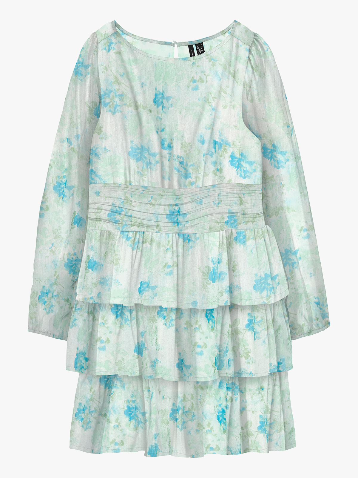 Vero Moda Smilla Long Sleeve Short Layer Dress Snow White Blue brit