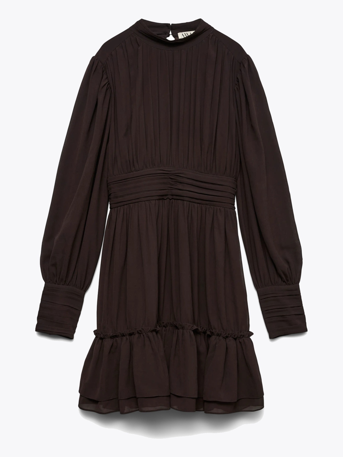 Vero Moda Aware Birdia Long Sleeve High Neck Short Dress Chocolate Torte