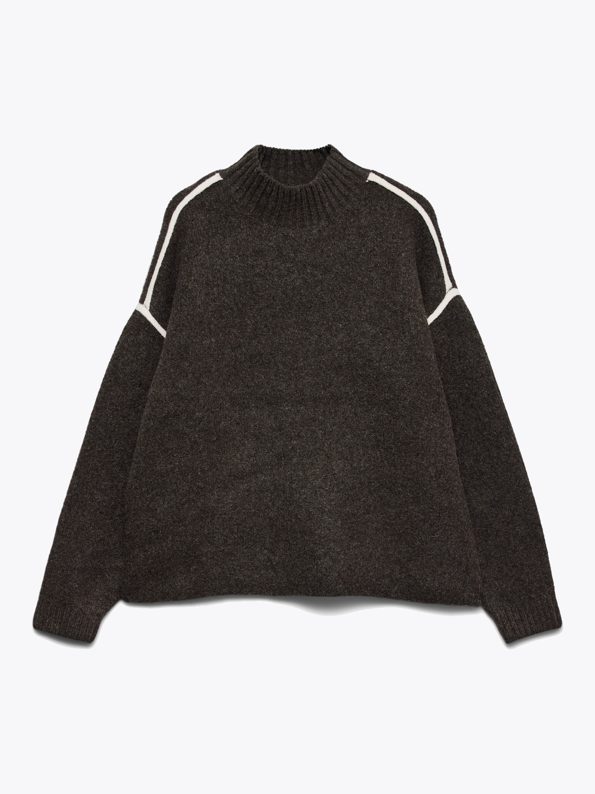 Vero Moda Boom Long Sleeve Highneck Piping Pullover Chocolate Torte