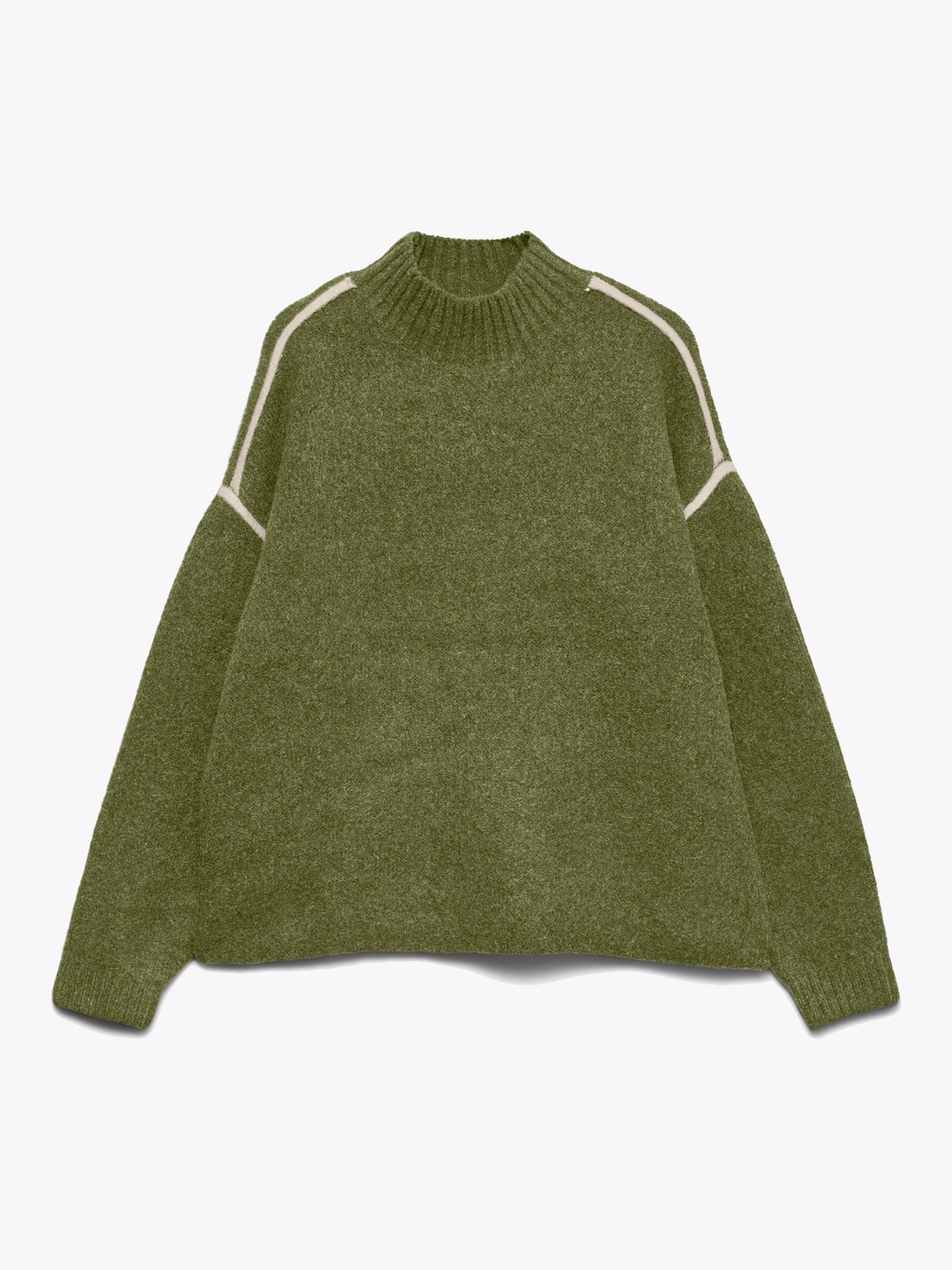 Vero Moda Boom Long Sleeve Highneck Piping Pullover Sphagnum MELANGE W. BIRCH CONTRAST