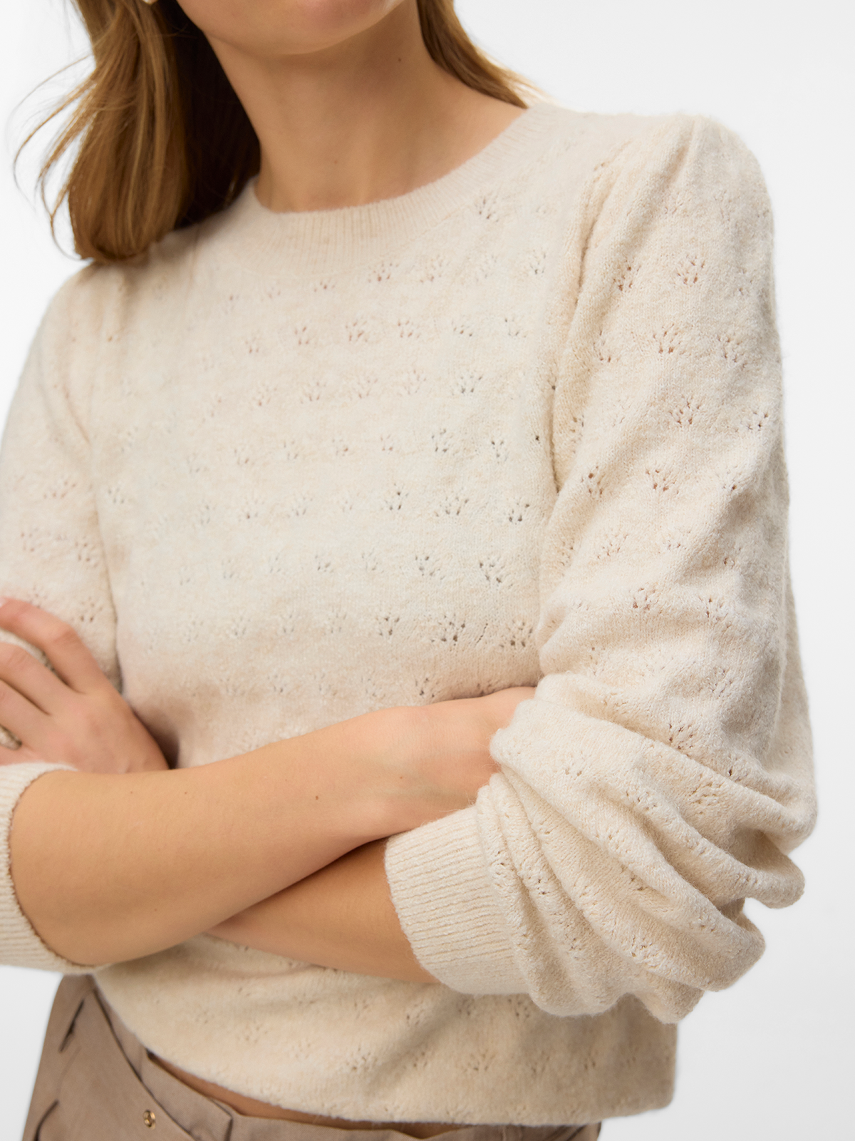 Vero Moda Doffy Stitch Long Sleeve O-Neck Pullover Birch Melange